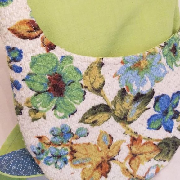 Purse Handbag Pouch Vintage Upholstery Tweed Linen Green Blue Crossbody Bag OOAK - Picture 2 of 10